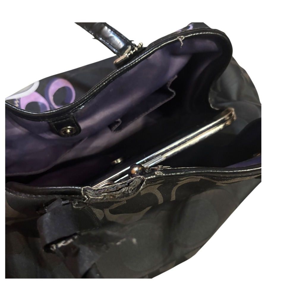 Coach Optic C Signature C Applique Poppy Glam Kisslock Tote Bag Black Purple - Picture 8 of 11